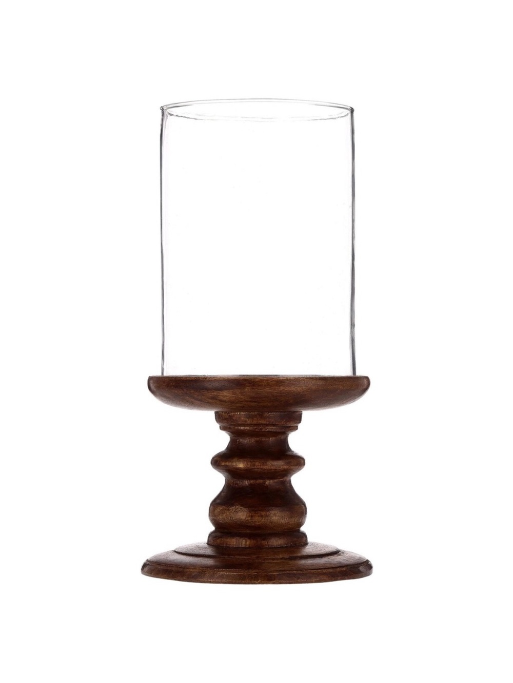 My Texas House Fall Small Wood and Glass Hurricane Candle Holder, Brown, 9"